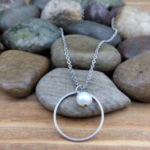 Cultured Pearl & Circle Charm Chain Necklace